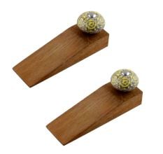 2 Pieces Mixed Circular Crackle Ceramic Wooden Door Stopper